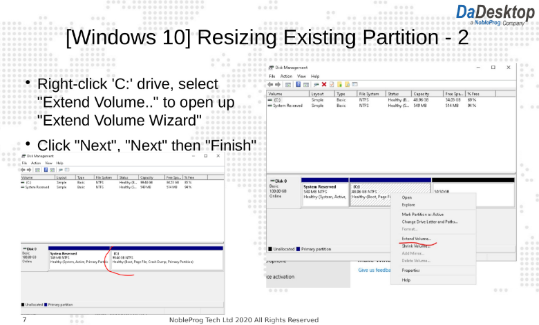 αλλαγή μεγέθους κατάτμησης windows