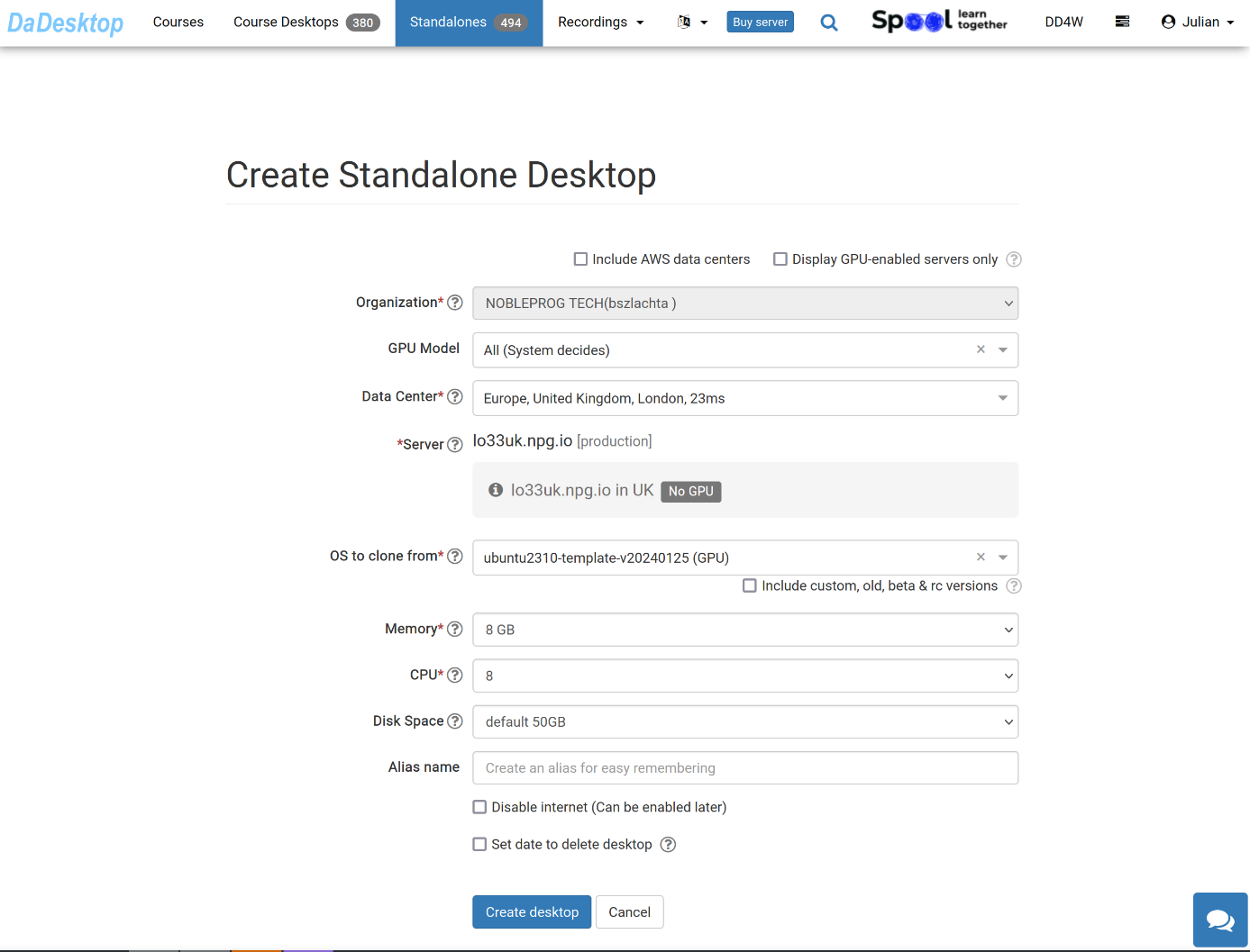 Δημιουργία Νέου Standalone Desktop